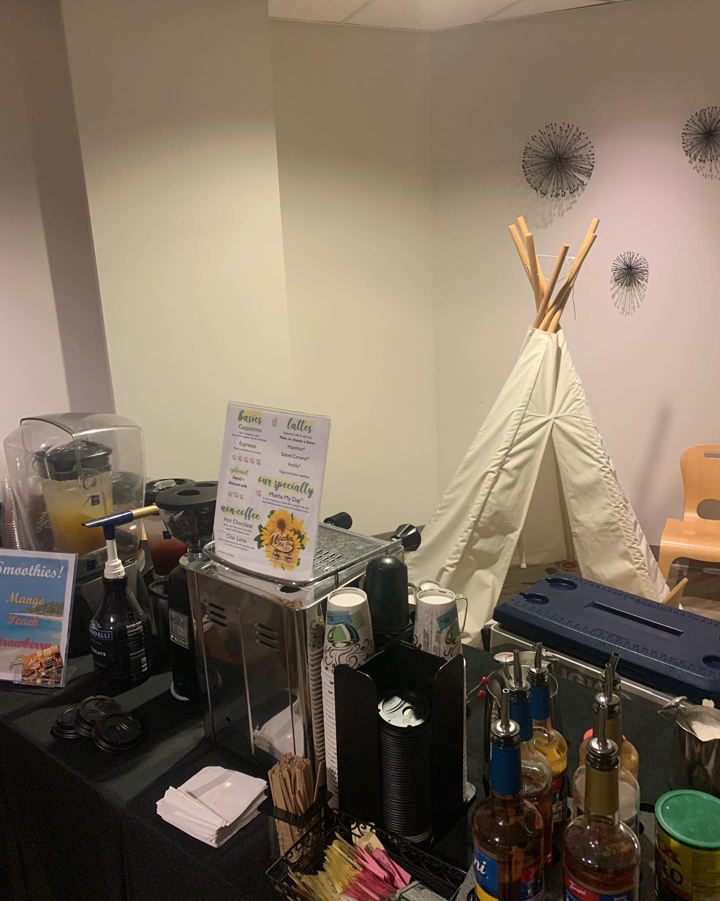 Cappuccinos, lattes and more! Teepee not included.